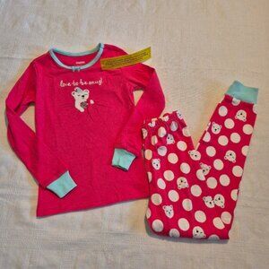 Gymboree girls size 7 teddy bear pajamas snug fit, coral, teal & white, New